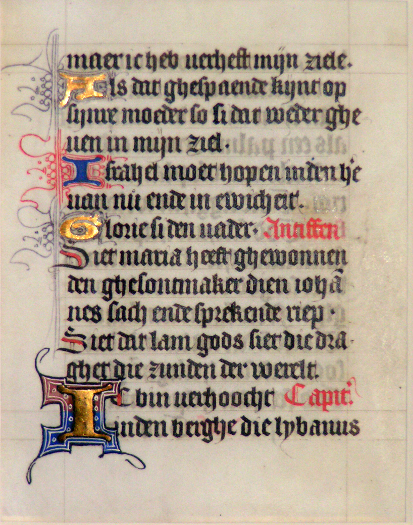 Image for A leaf from a medieval manuscript, Book of Hours, Use of Flanders, circa 1400, in Dutch.