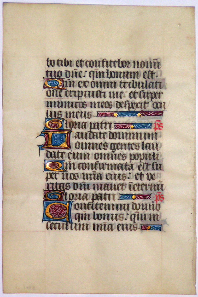 Image for A leaf from a medieval manuscript Book of Hours, France, unknown use, in Latin, unknown use, in Latin, on vellum.